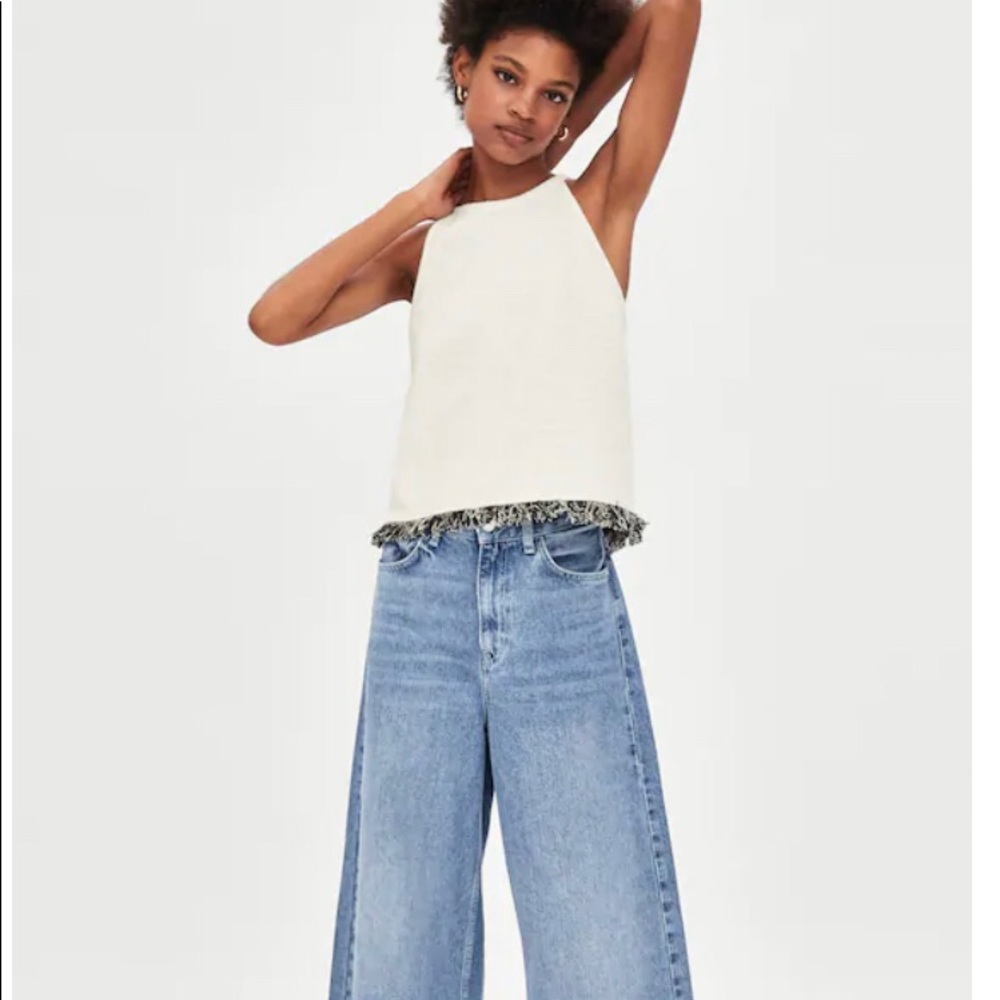 Tweed Halter Tank with Fringe Hem